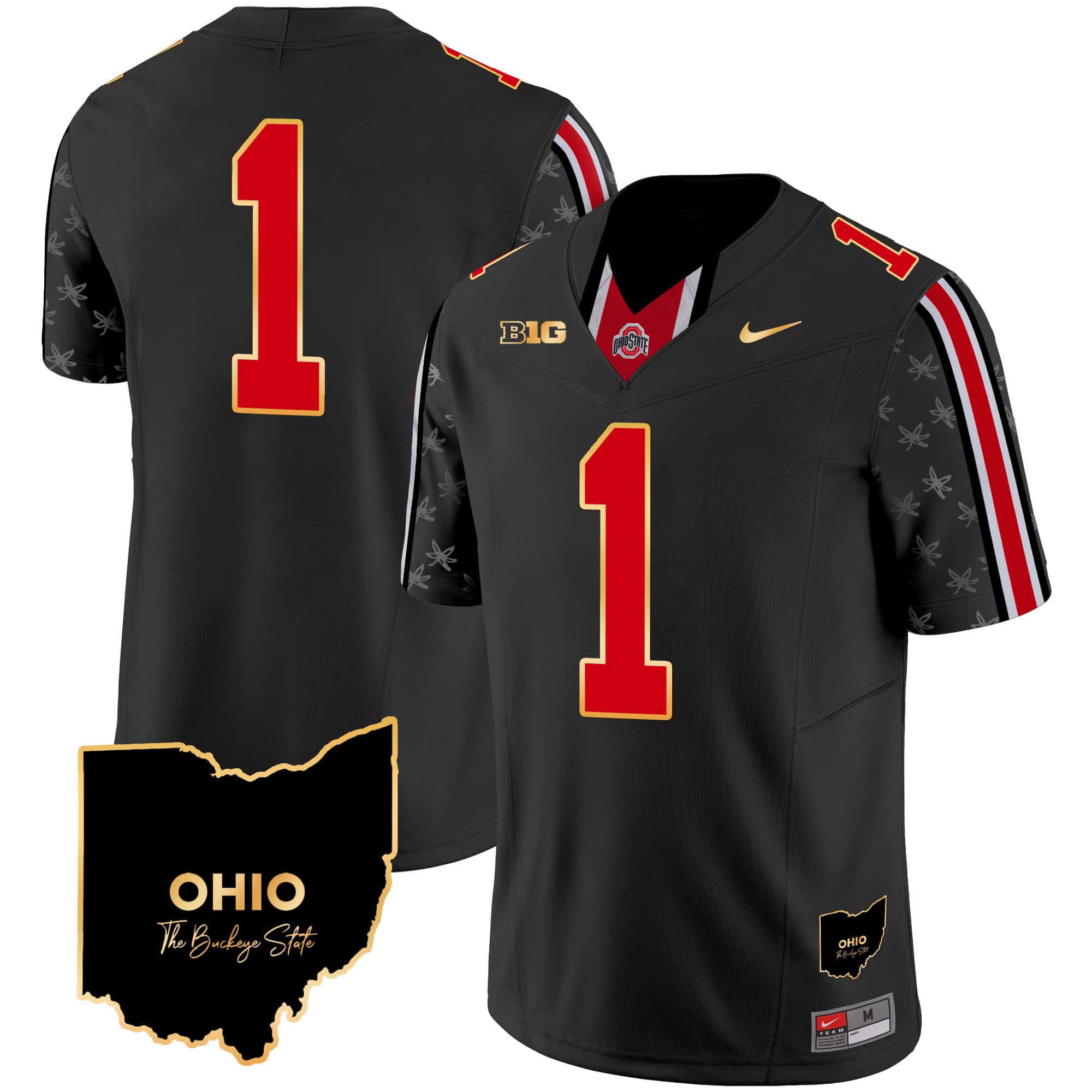 Men Ohio State Buckeyes #1 No Name Black 2024 Nike Home Patch Gold Trim Vapor Limited NCAA Jersey